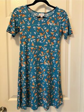 LuLaRoe Teal Geometric Print Girls Dress